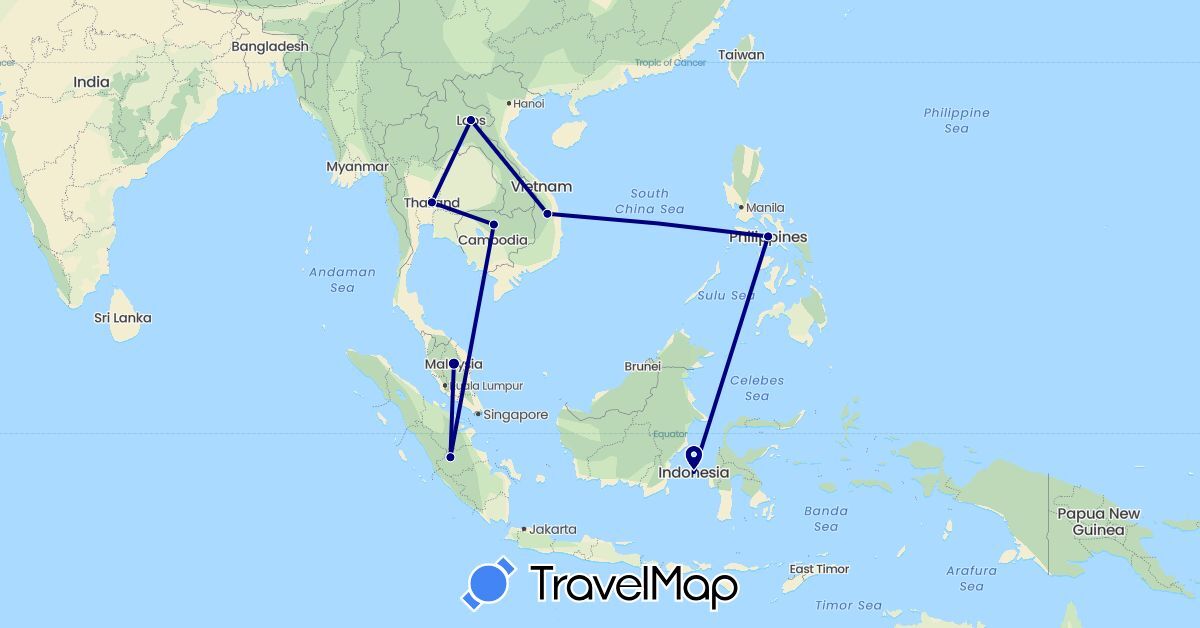 TravelMap itinerary: driving in Indonesia, Cambodia, Laos, Malaysia, Philippines, Thailand (Asia)